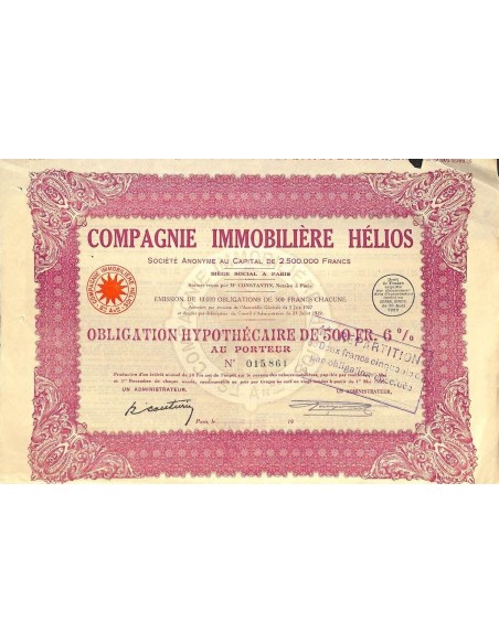 1929 - HELIOS COMPAGNIE IMMOBILIERE (OBBLIGAZIONE)