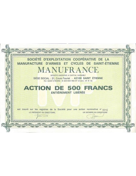 MANUFRANCE - SOC. D'EXPLOIT. COOP. DE LA MANUFACTURE D'ARMES ET CYCLES DE S. ETIENNE