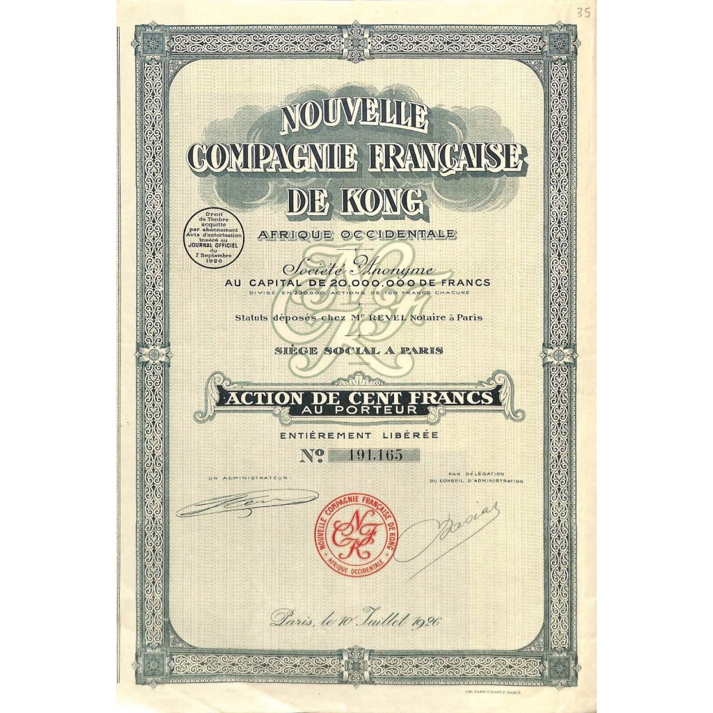 1926 - NOUVELLE COMPAGNIE FRANCAISE DE KONG