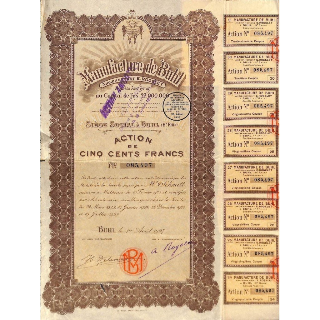 1927 - MANUFACTURE DE BUHL (ANCIENNEMENT E....