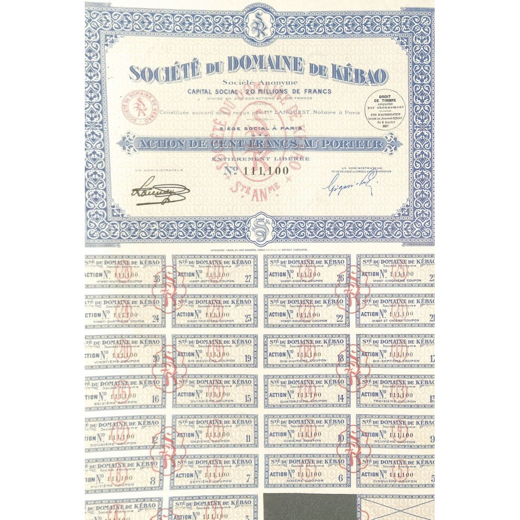 1927 - DOMAINE DE KEBAO SOC. DU