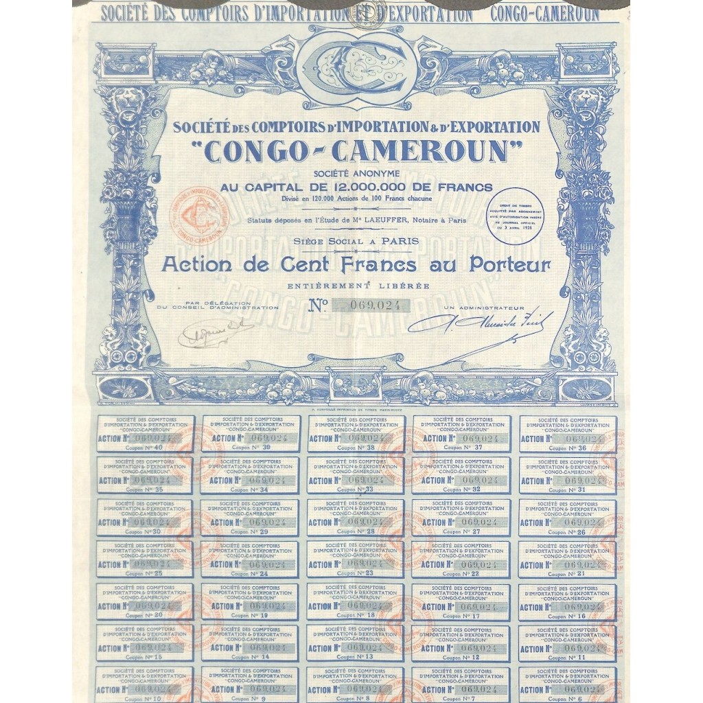 1928 - CONGO-CAMEROUN SOC. DES COMPTOIRS D'IMPORTATION ET D'EXPORTATION