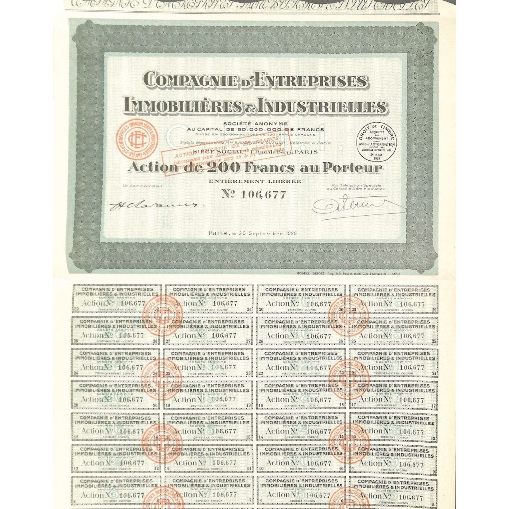 1929 - COMP. D'ENTREPRISES IMMOBILIERES ET...