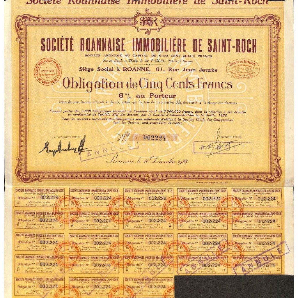 1928 - ROANNAISE IMMOBILIERE DE SAINT-ROCH SOC.