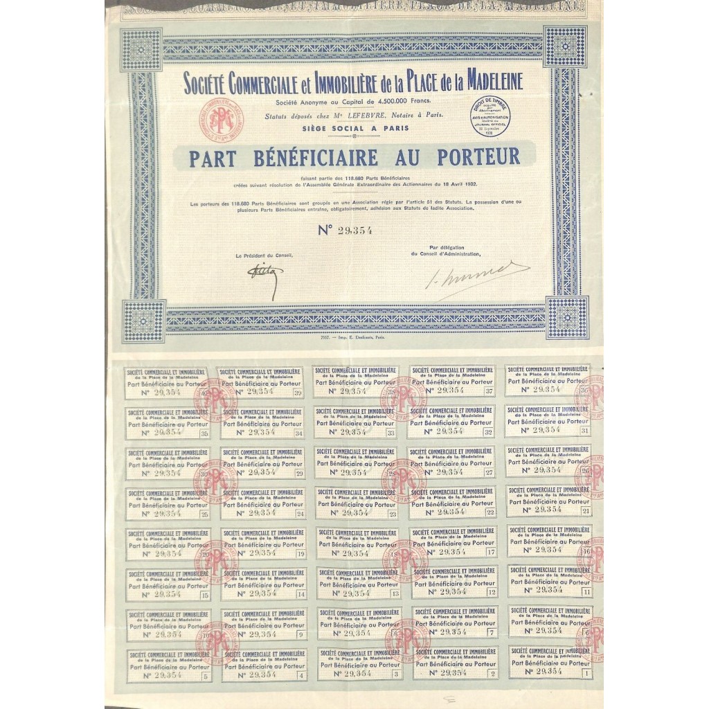 1932 - COMMERCIALE ET IMMOBILIERE DE LA PLACE...