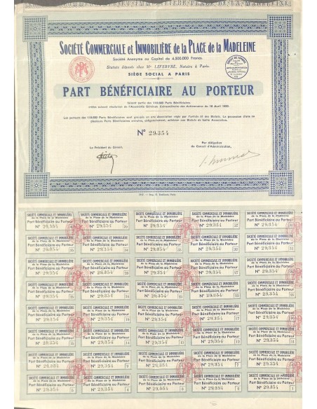 1932 - COMMERCIALE ET IMMOBILIERE DE LA PLACE DE LA MADELEINE SOC.