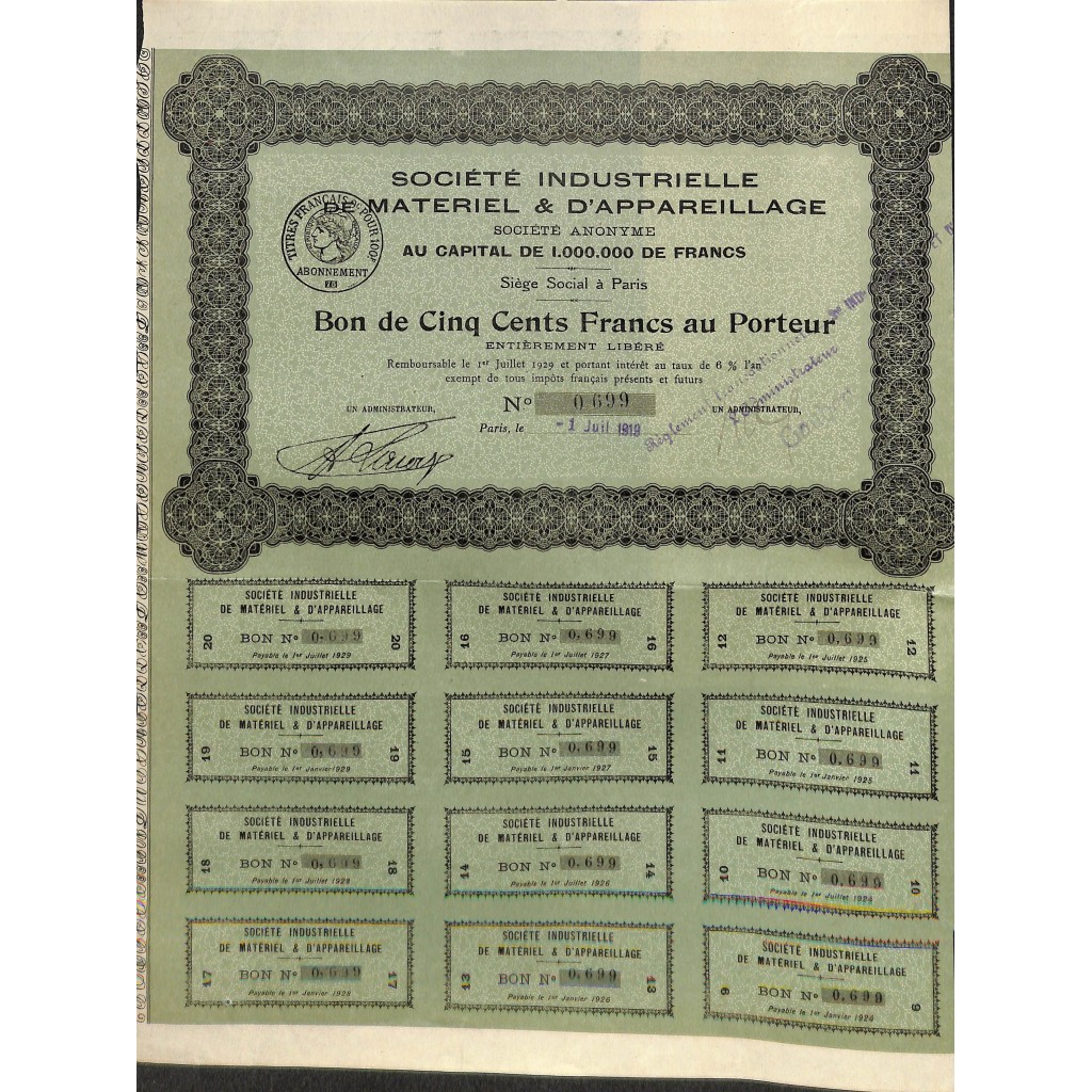 1919 - INDUSTRIELLE DE MATERIEL ET...
