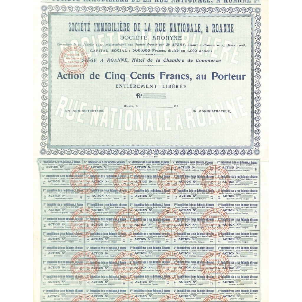 1906 - IMMOBILIERE DE LA RUE NATIONALE, A ROANNE SOC.