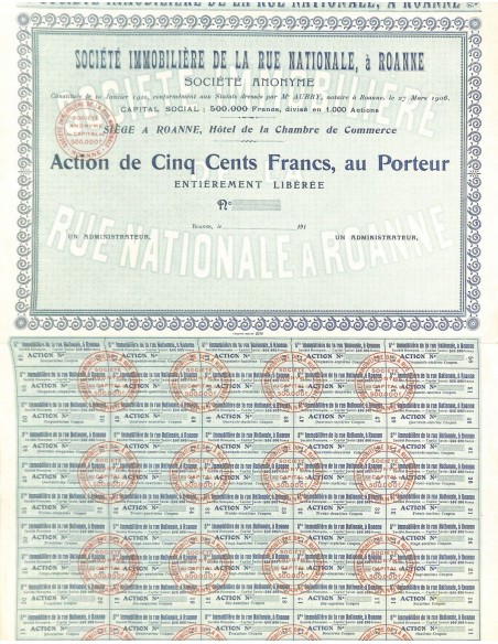 1906 - IMMOBILIERE DE LA RUE NATIONALE, A ROANNE SOC.