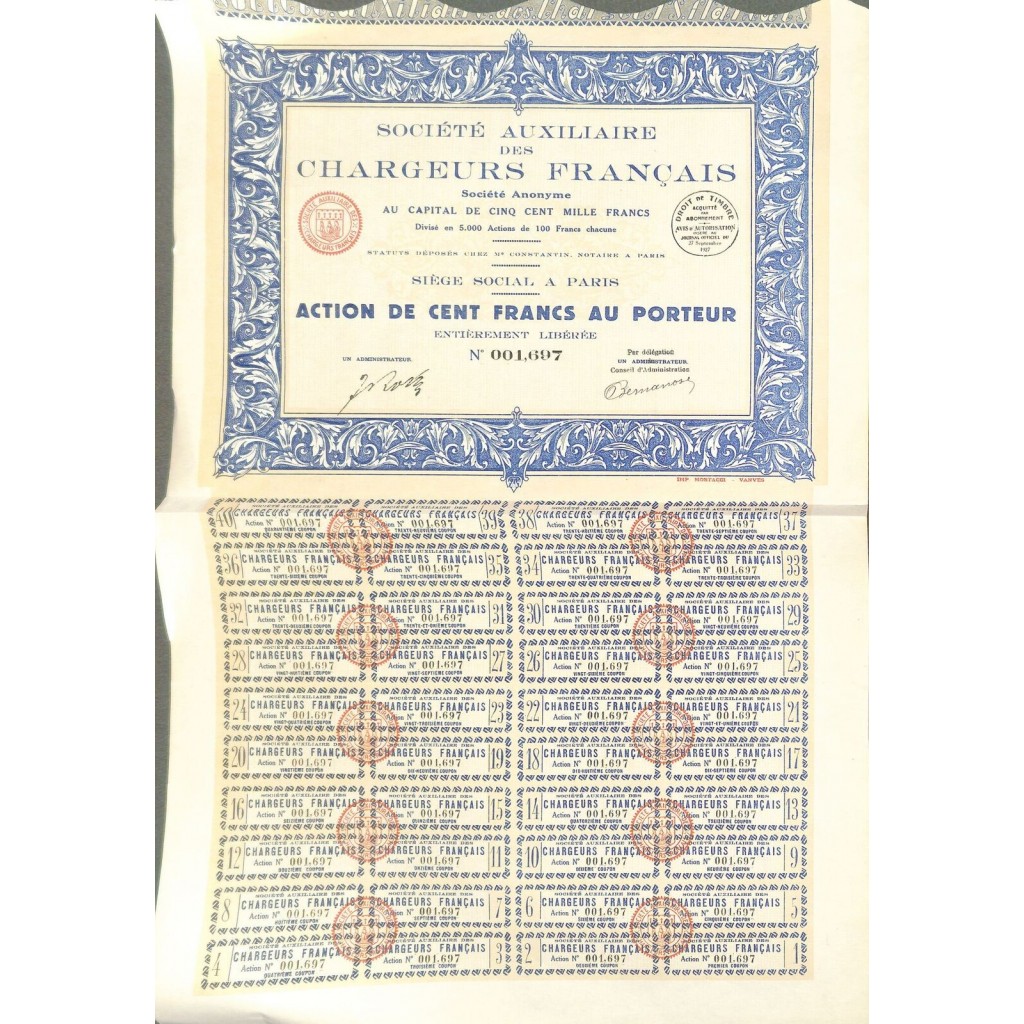 1927 - AUXILIAIRE DES CHARGEURS FRANCAIS SOC.