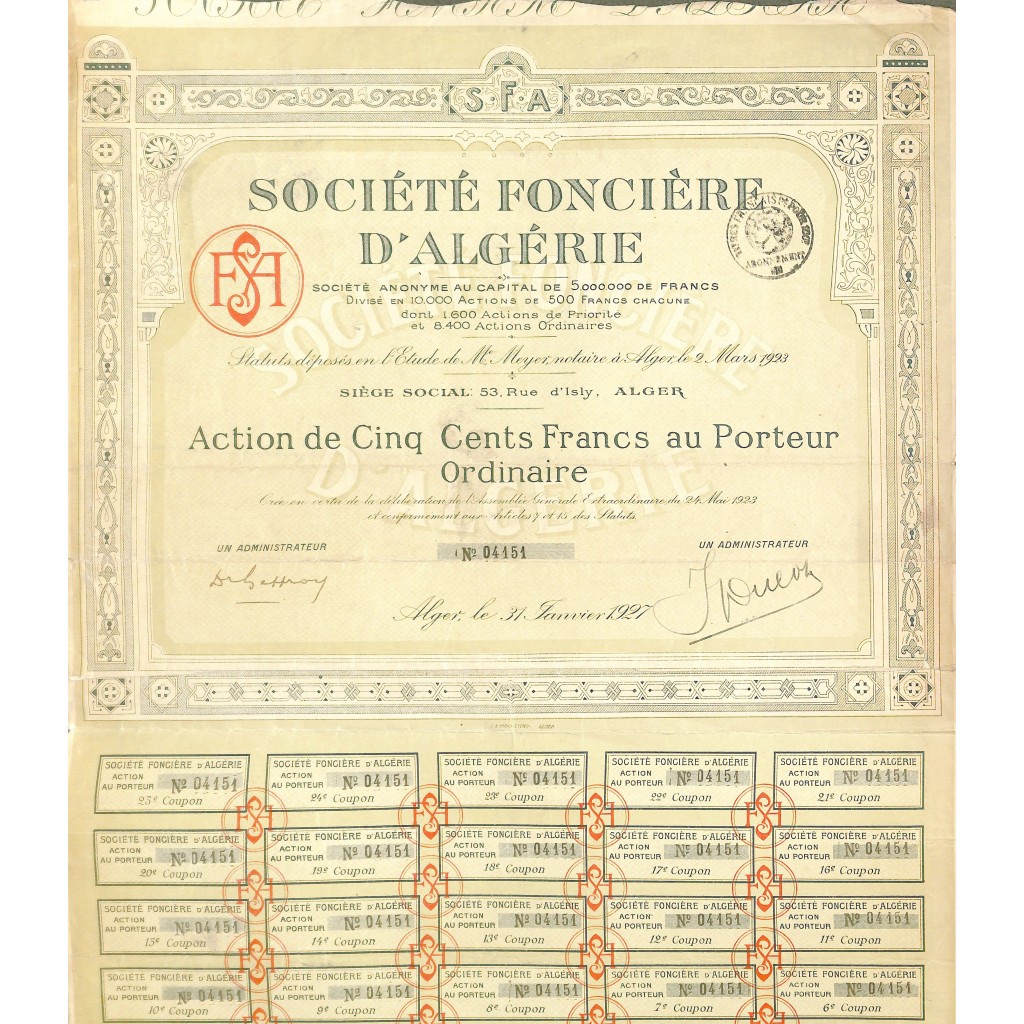 1927 - FONCIERE D'ALGERIE SOC.