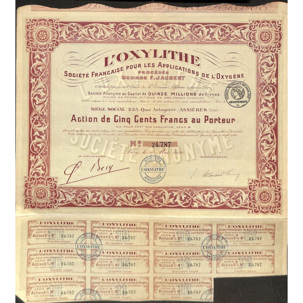 1920 - L'OXYLITHE (SOC. FRANC. POUR LES APPLICATIONS DE L'OXYGENE)