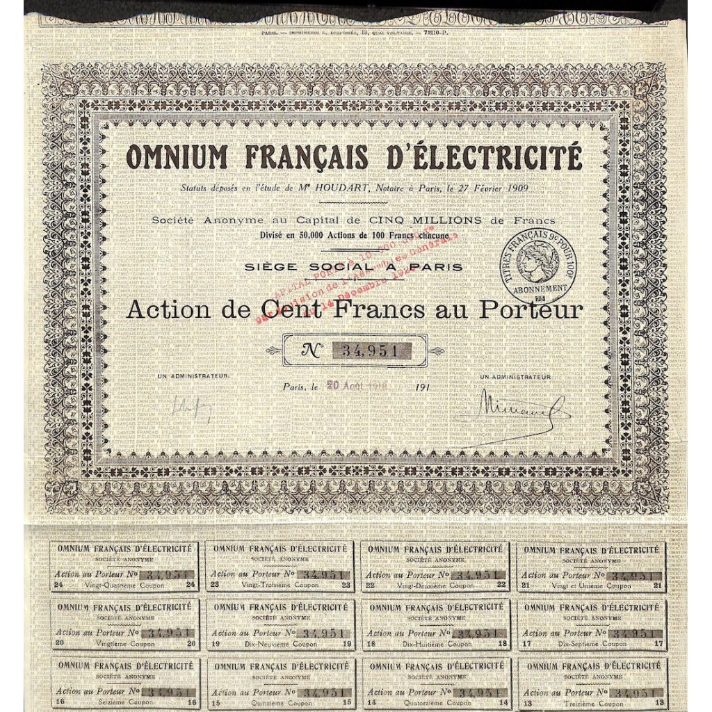 1918 - OMNIUM FRANCAIS D'ELECTRICITÉ