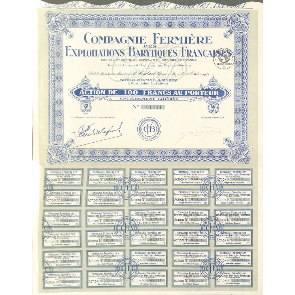 1931 - COMP. FERMIERE DES EXPLOITATIONS...