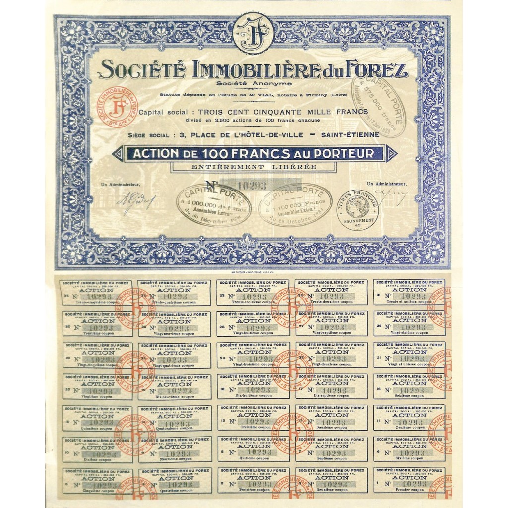 1929 - IMMOBILIERE DU FOREZ SOC.