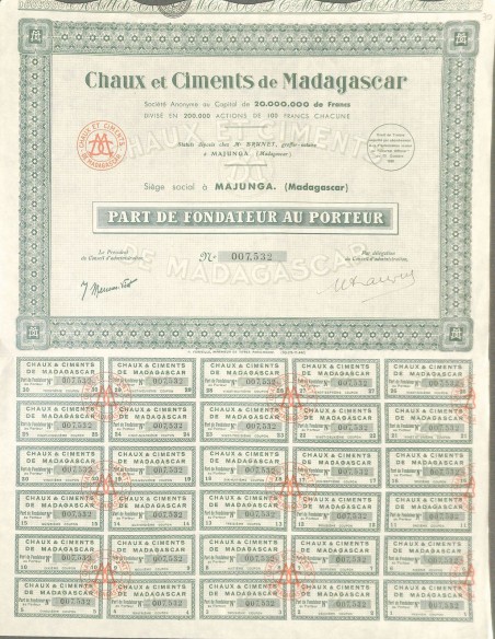 1930 - CHAUX ET CIMENTS DE MADAGASCAR