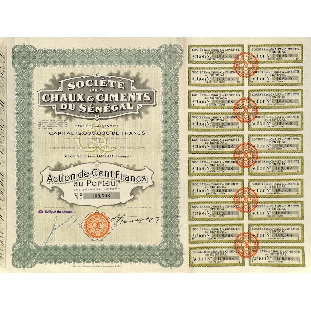1929 - CHAUX ET CIMENTS DU SENEGAL SOC. DES