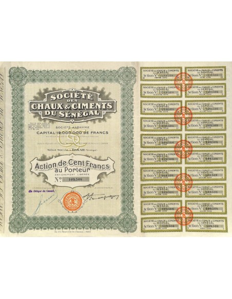 1929 - CHAUX ET CIMENTS DU SENEGAL SOC. DES