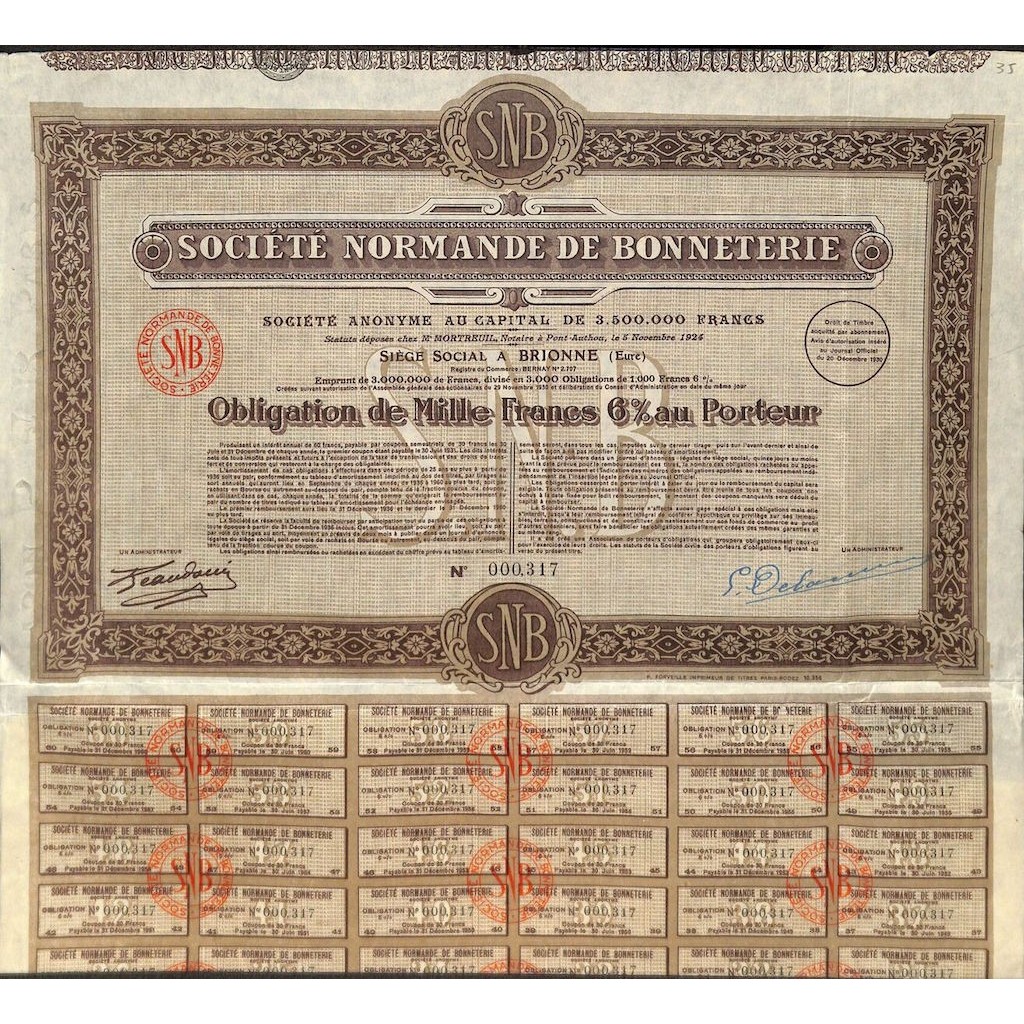 1930 - SNB - SOC. NORMANDE DE BONNETERIE