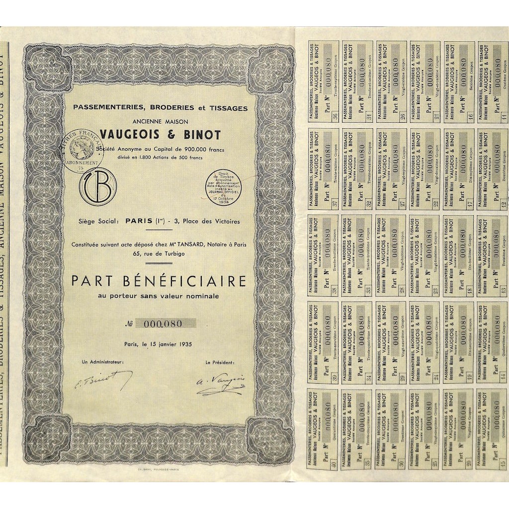 1935 - ANCIENNE MAISON VAUGEOIS ET BINOT