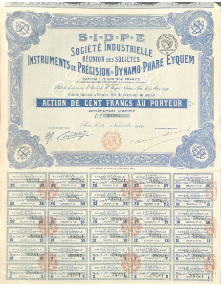 1919 - S.I.D.P.E. SOC. INDUSTR. INSTRUMENTS DE PRECISION ET DYNAMO-PHARE EYQUEM