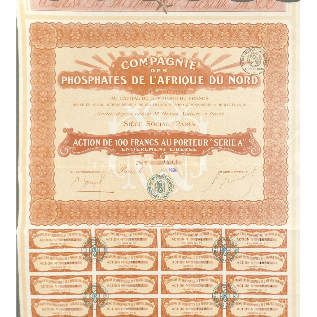 1920 - PHOSPHATES DE L'AFRIQUE DU NORD COMP. DES