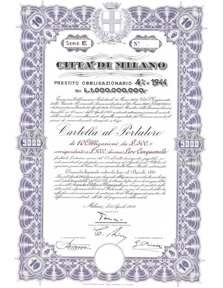 CITTA' DI MILANO - 10 OBBLIGAZIONI 1944