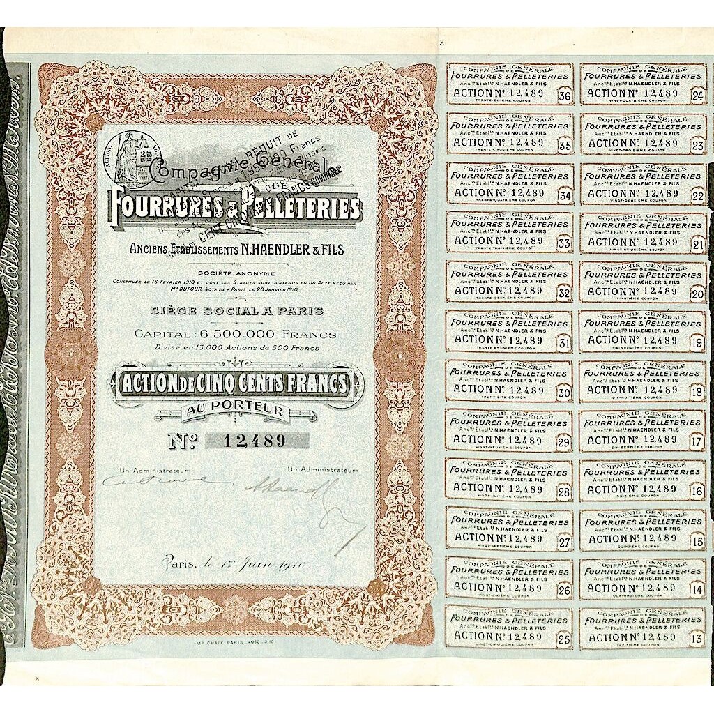 1910 - FOURRURES ET PELLETERIES (ANC. ETABL. N....