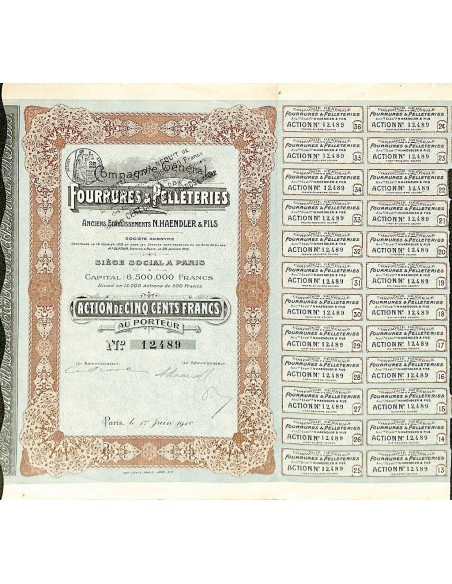 1910 - FOURRURES ET PELLETERIES (ANC. ETABL. N. HAENDLER ET FILS)