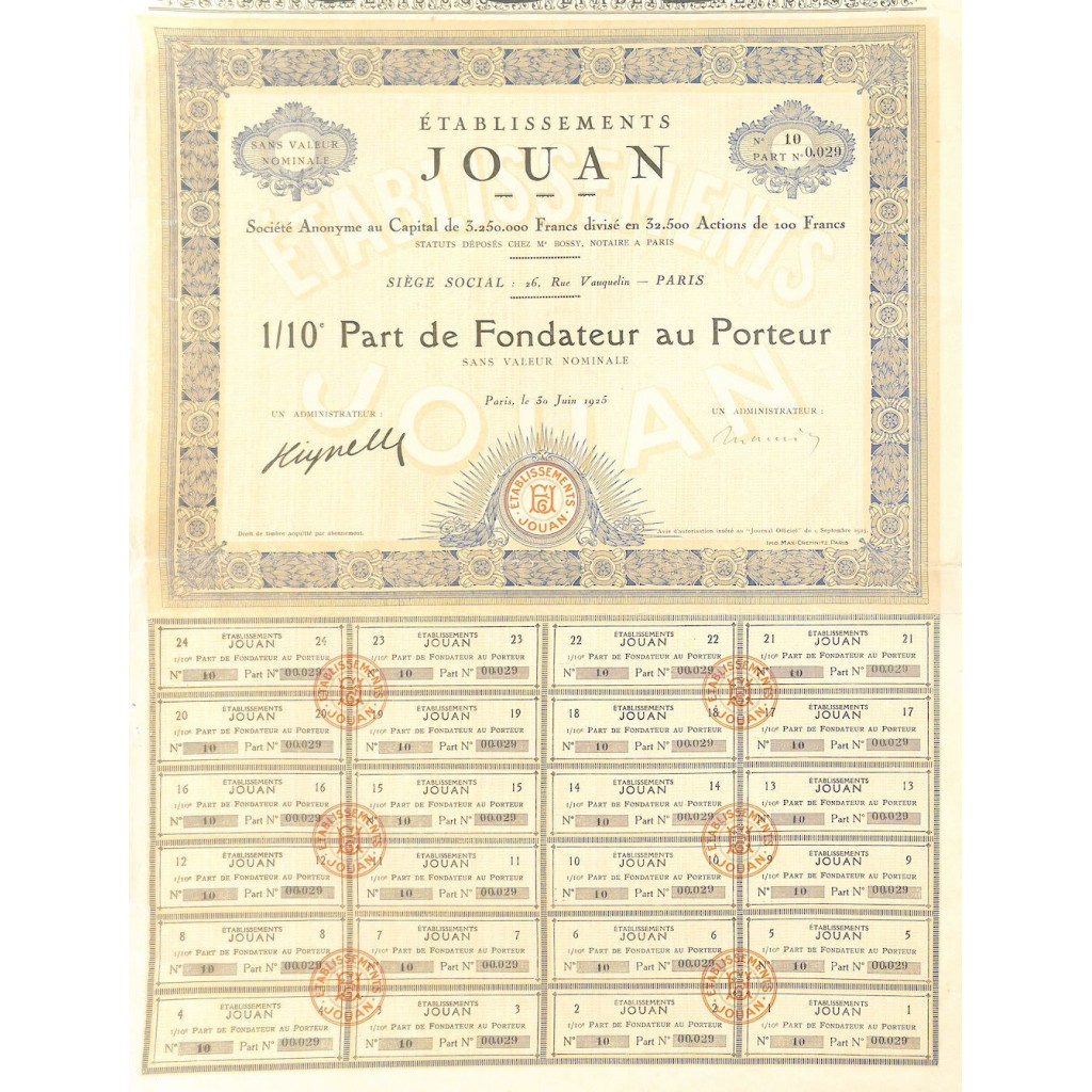 1925 - JOUAN ETABLISSEMENTS