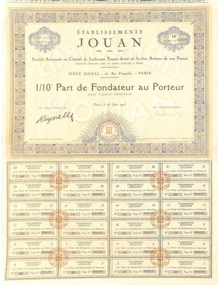 1925 - JOUAN ETABLISSEMENTS