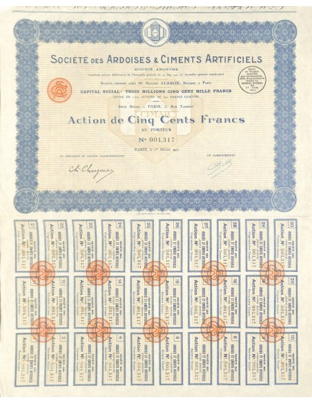 1923 - ARDOISES ET CIMENTS ARTIFICIELS SOC. DES