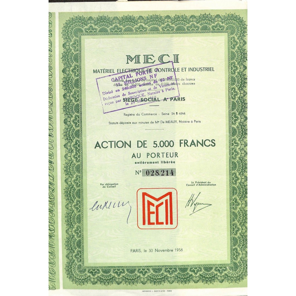 1956 - MECI (MATERIEL ELECTRIQUE DE CONTROLE ET INDUSTRIEL)