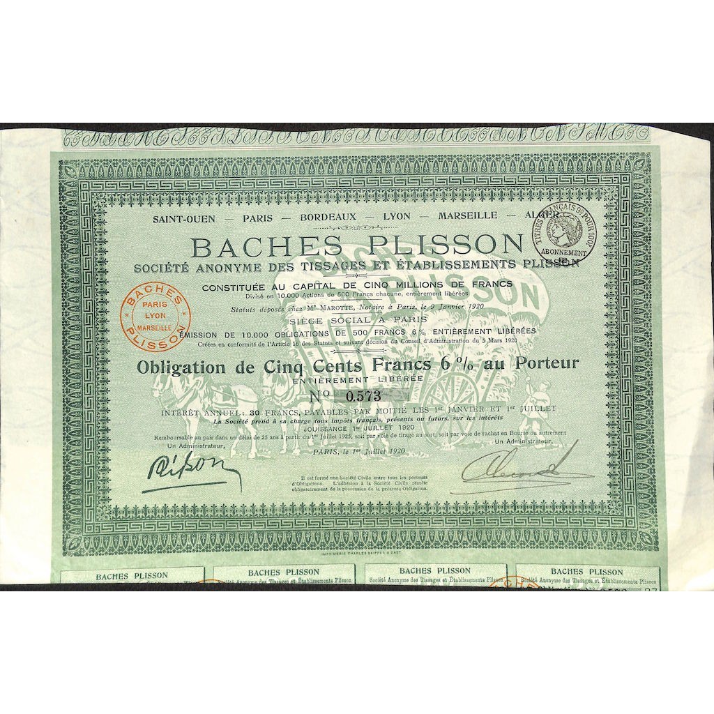1920 - BACHES PLISSON (SOC. AN. DES TISSAGES ET...