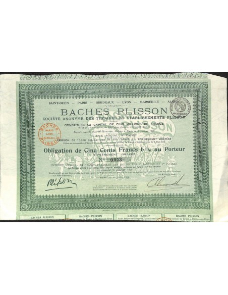 1920 - BACHES PLISSON (SOC. AN. DES TISSAGES ET ETABL. PLISSON)