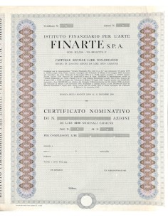 ISTITUTO FINANZIARIO PER L'ARTE FINARTE SPA - AZIONI - MILANO 1959