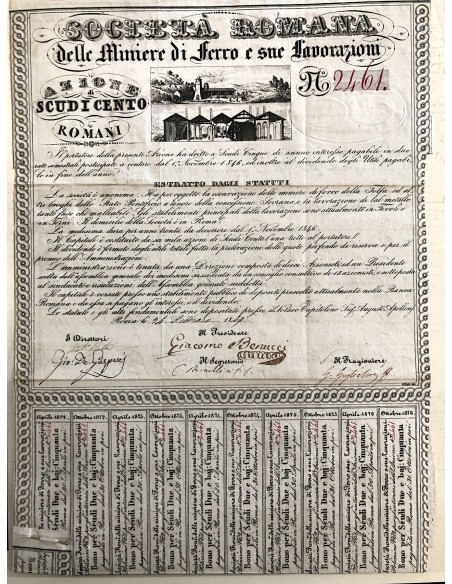 1849 - ROMANA DELLE MINIERE DI FERRO E SUE LAVORAZIONI SOC. (Firma di Armellini) ROMA