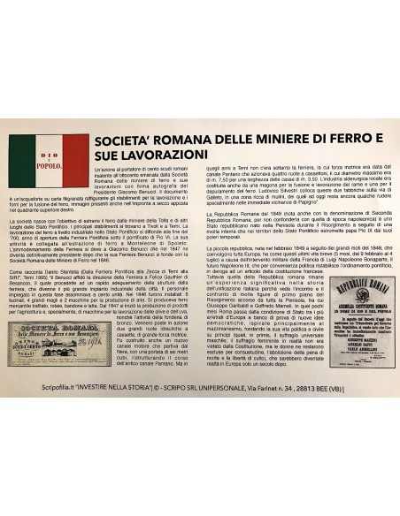 1849 - ROMANA DELLE MINIERE DI FERRO E SUE LAVORAZIONI SOC. (Firma di Armellini) ROMA