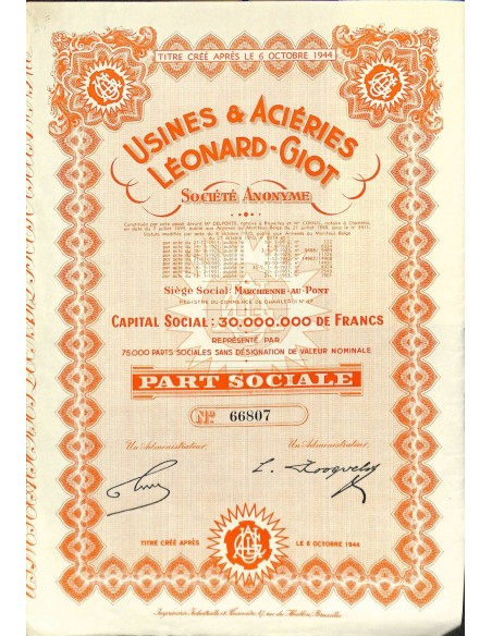 1944 - USINES ET ACIERIES LEONARD-GIOT