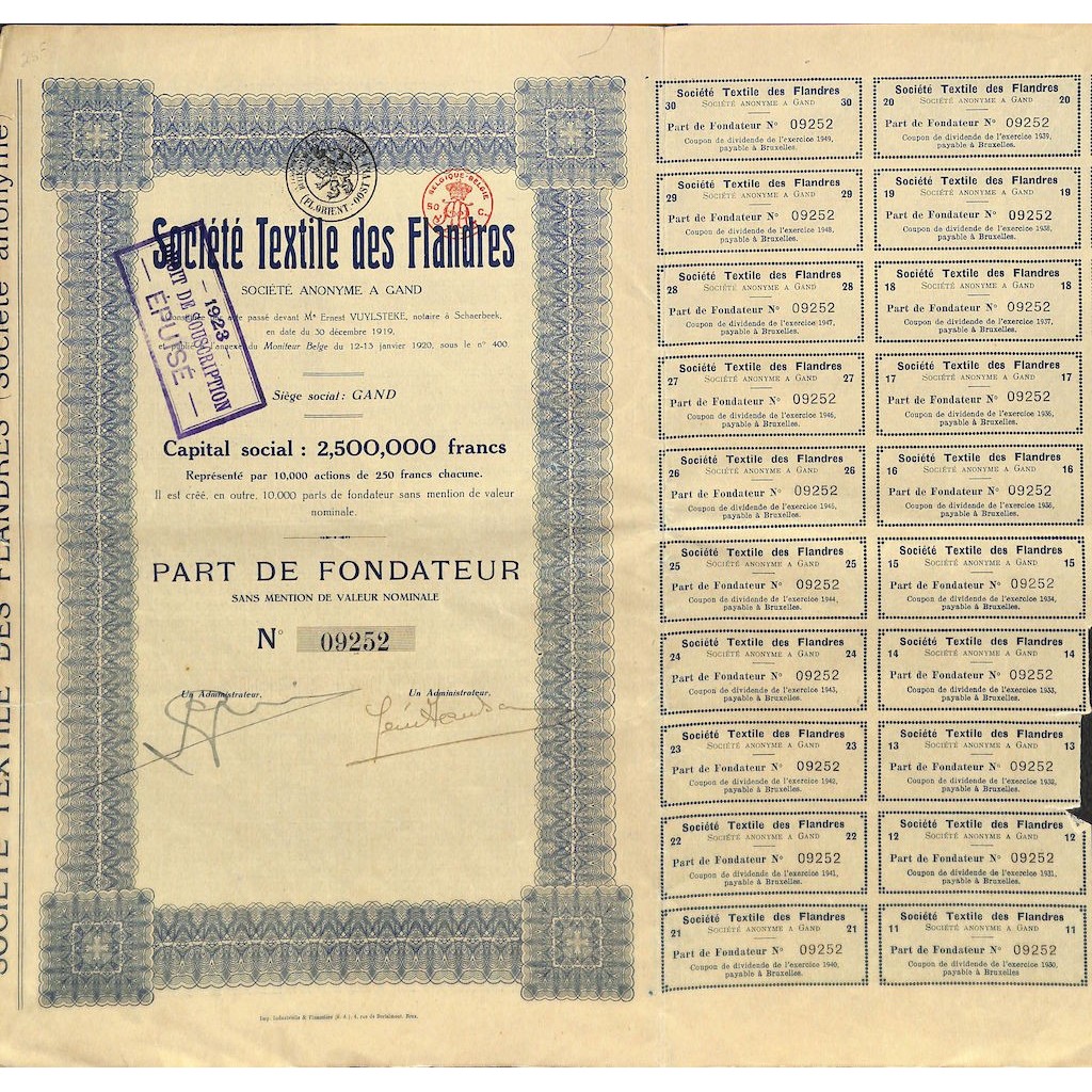 1920 - TEXTILE DES FLANDRES SOC.