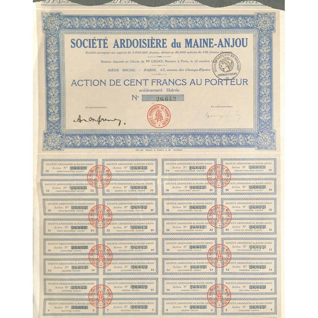 1924 - ARDOISIERE DU MAINE-ANJOU SOC.