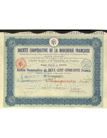 1924 - COOPERATIVE DE LA BOUCHERIE FRANCAISE SOC.
