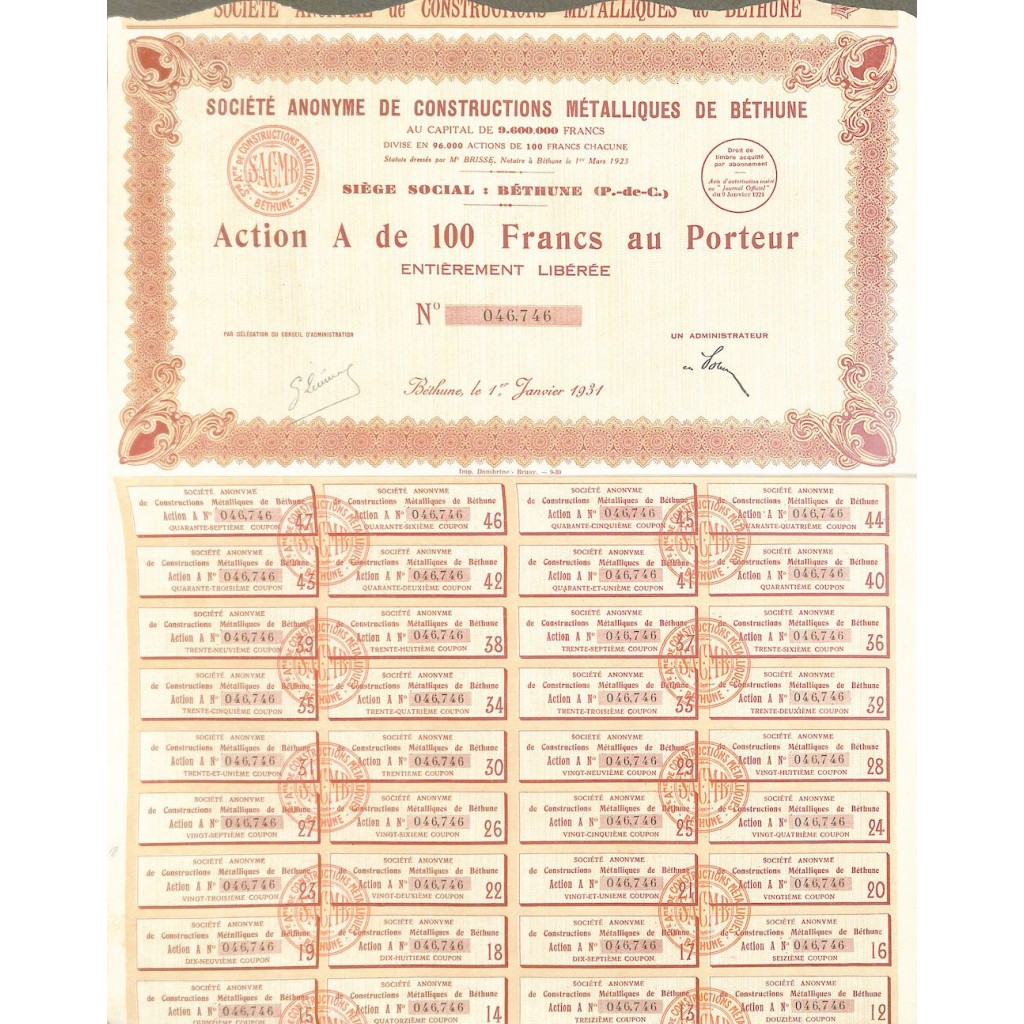1931 - CONSTRUCTIONS METALLIQUES DE BETHUNE...
