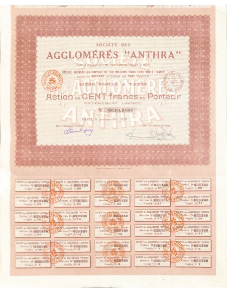 1929 - AGGLOMÉRÉS ANTHRA SOC. DES
