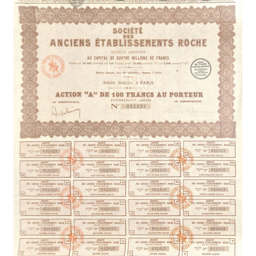 1929 - ANCIENS ETABLISSEMENTS ROCHE SOC. DES