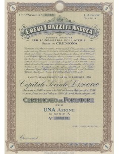 EREDI FRAZZI FU ANDREA SOC. ANONIMA INDUSTRIA LATERIZI 1 AZIONE CREMONA 1928