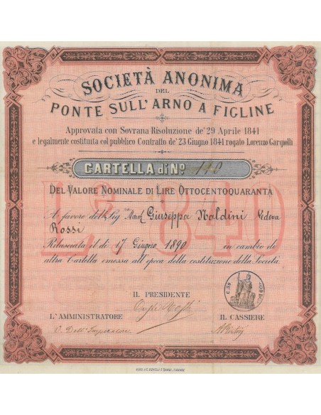 SOC. ANONIMA DEL PONTE SULL'ARNO A FIGLINE CARTELLA FIGLINE 1890