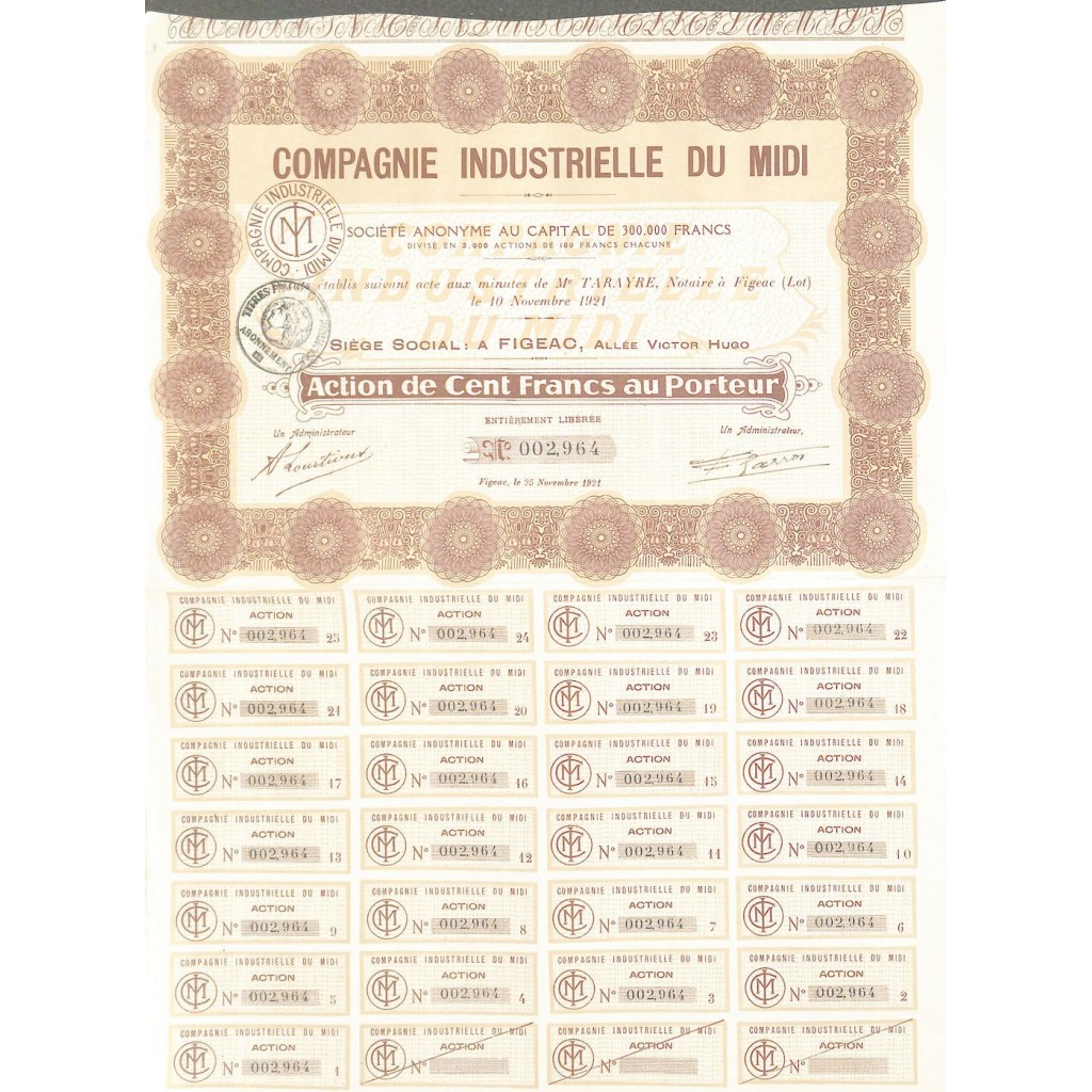 1921 - COMPAGNIE INDUSTRIELLE DU MIDI
