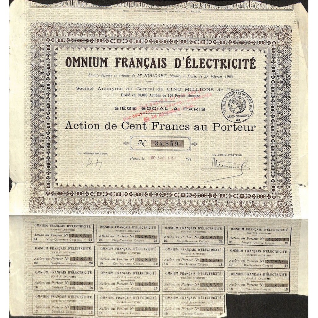 1918 - OMNIUM FRANCAIS D'ELECTRICITÉ
