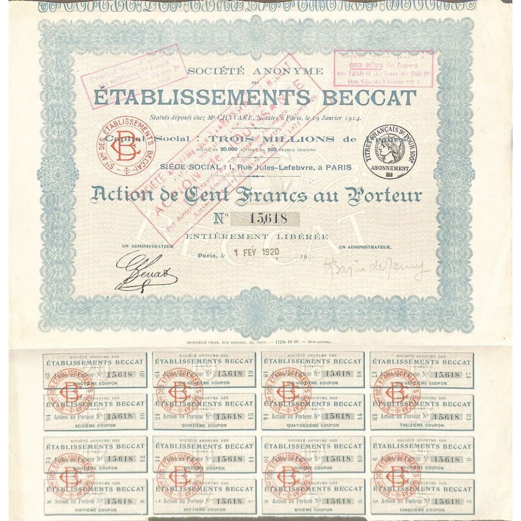 1920 - BECCAT ETABLISSEMENTS